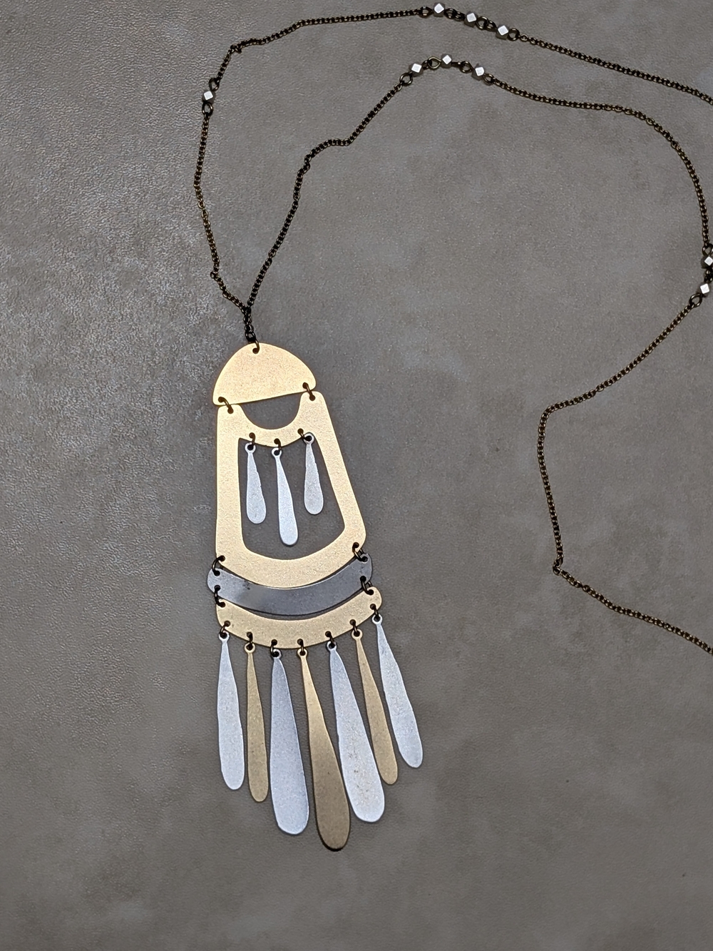 Anthropologie Two-Tone Gold and Silver Fringe Pendant Necklace - Women Jewelry